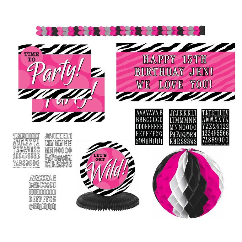 Zebra Party Personalize It! Decorating Kit Decorations - Party Centre