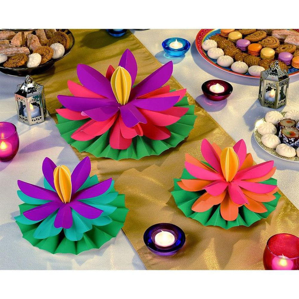 Diwali Paper Lotus Flower Decorations 3pcs