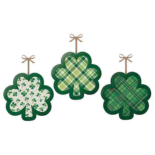 St. Patrick's Day Shamrock Fabric Sign 3pcs