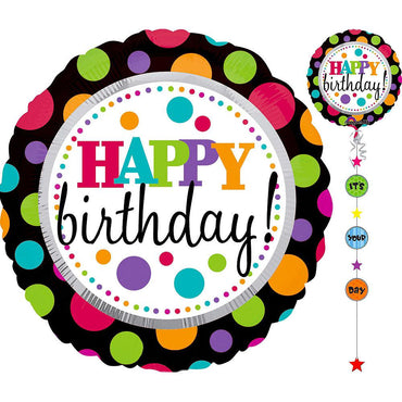 Happy Birthday Big Dots Drop-A-Line 32 x 90in Balloons & Streamers - Party Centre