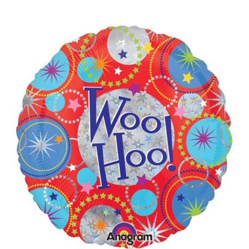 Woo Hoo! Happy Birthday Holographic Balloon 18in Balloons & Streamers - Party Centre