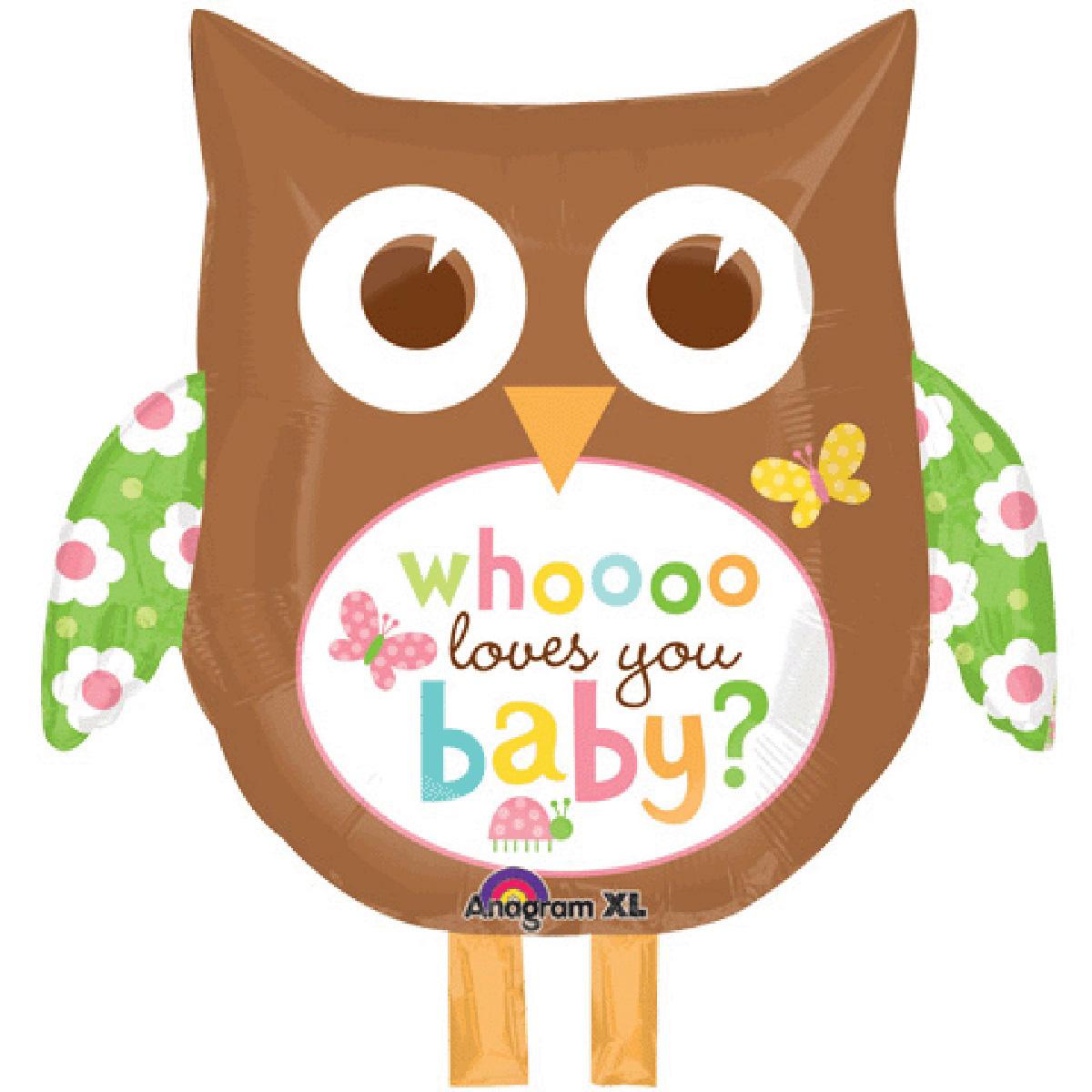Whooo Loves You Baby Owl Foil Balloon 26 x 27in Balloons & Streamers - Party Centre