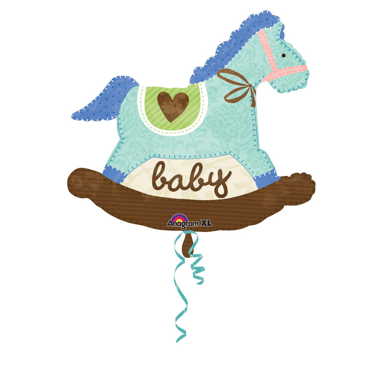 Baby Blue Rocking Horse Foil Balloon 29 x 26in Balloons & Streamers - Party Centre