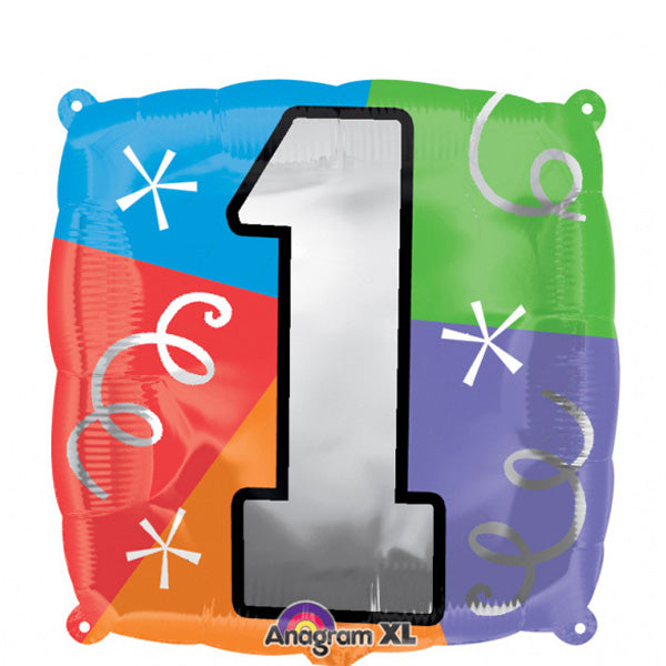 Number 1 Square Foil Balloon 45cm Balloons & Streamers - Party Centre