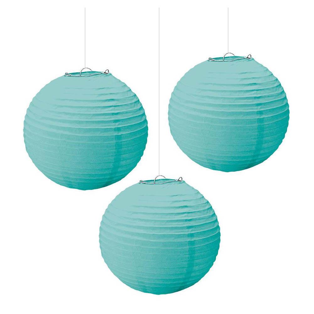 Robin's Egg Blue Round  Paper Lanterns 9.5in 3pcs Decorations - Party Centre