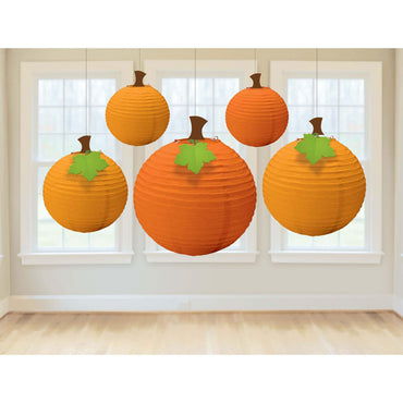 Fall Round Paper Lanterns 5pcs Decorations - Party Centre