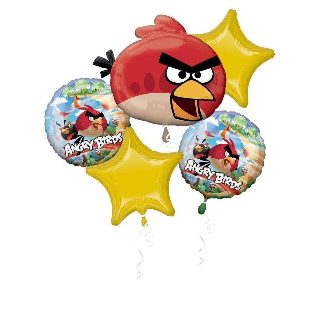 Angry Birds Balloon Bouquet 5pcs Balloons & Streamers - Party Centre