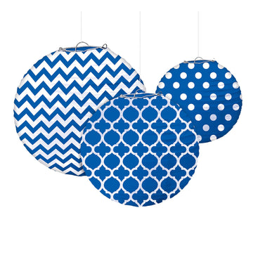 Bright Royal Blue Round Printed Paper Lantern 24cm