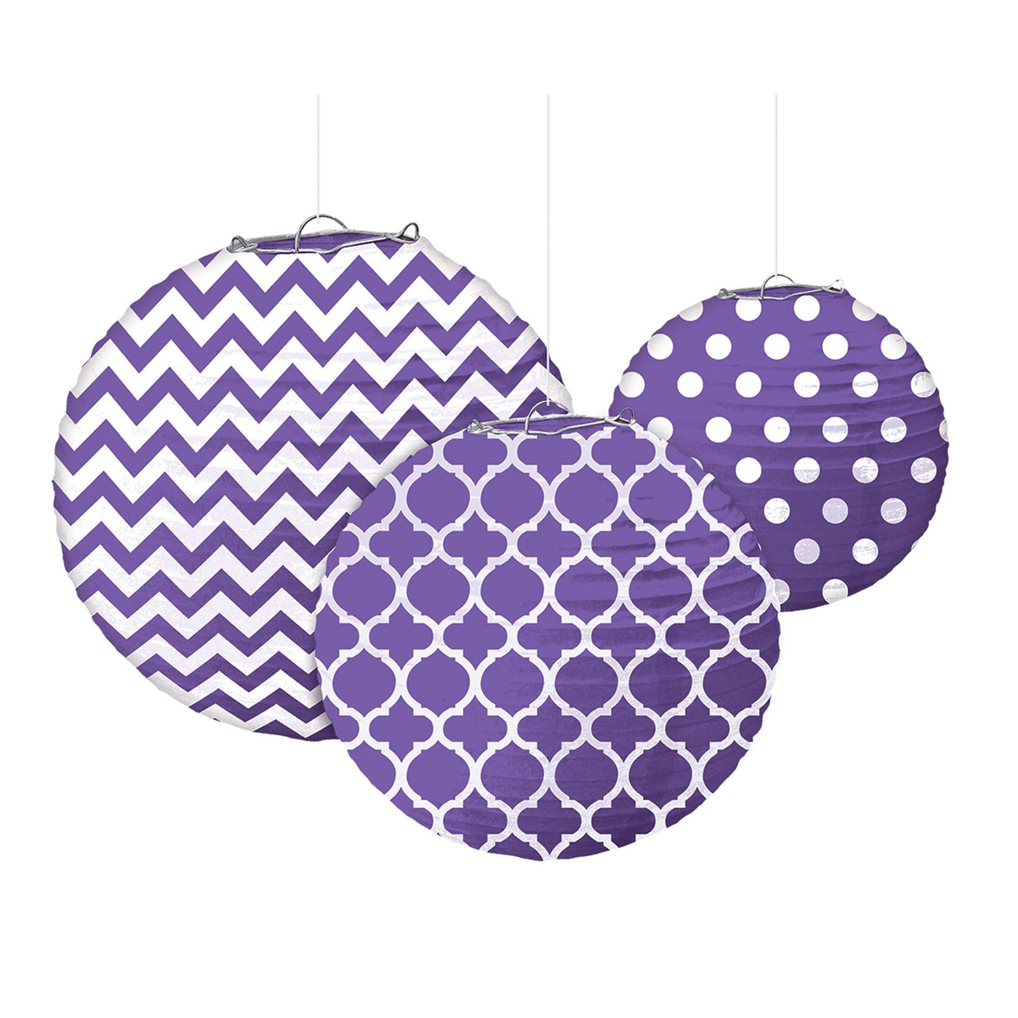 New Purple Round Printed Paper Lantern 24cm Decorations - Party Centre
