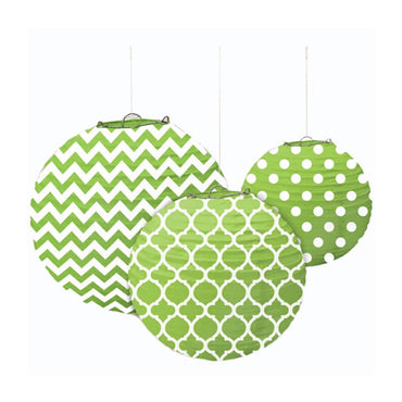 Kiwi Green Round Printed Paper Lantern 24cm Decorations - Party Centre