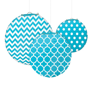 Caribbean Dots & Chevron Round Paper Lanterns 3pcs