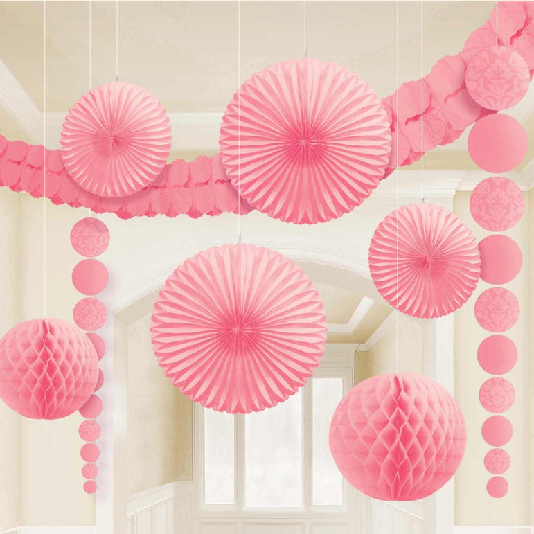 New Pink Damask Decorating Kit 9pcs Decorations - Party Centre