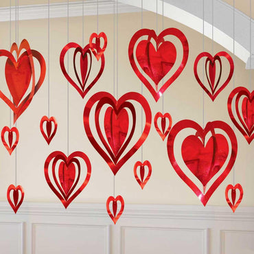 Valentine Hanging Decoration 3D Foil Heart Decorations - Party Centre