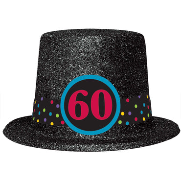 60th Birthday Glitter Top Hat Party Accessories - Party Centre