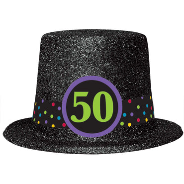 50th Birthday Glitter Top Hat Party Accessories - Party Centre