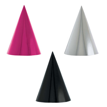 Black, Silver, And Pink Foil Party Hats 12pcs Party Accessories - Party Centre