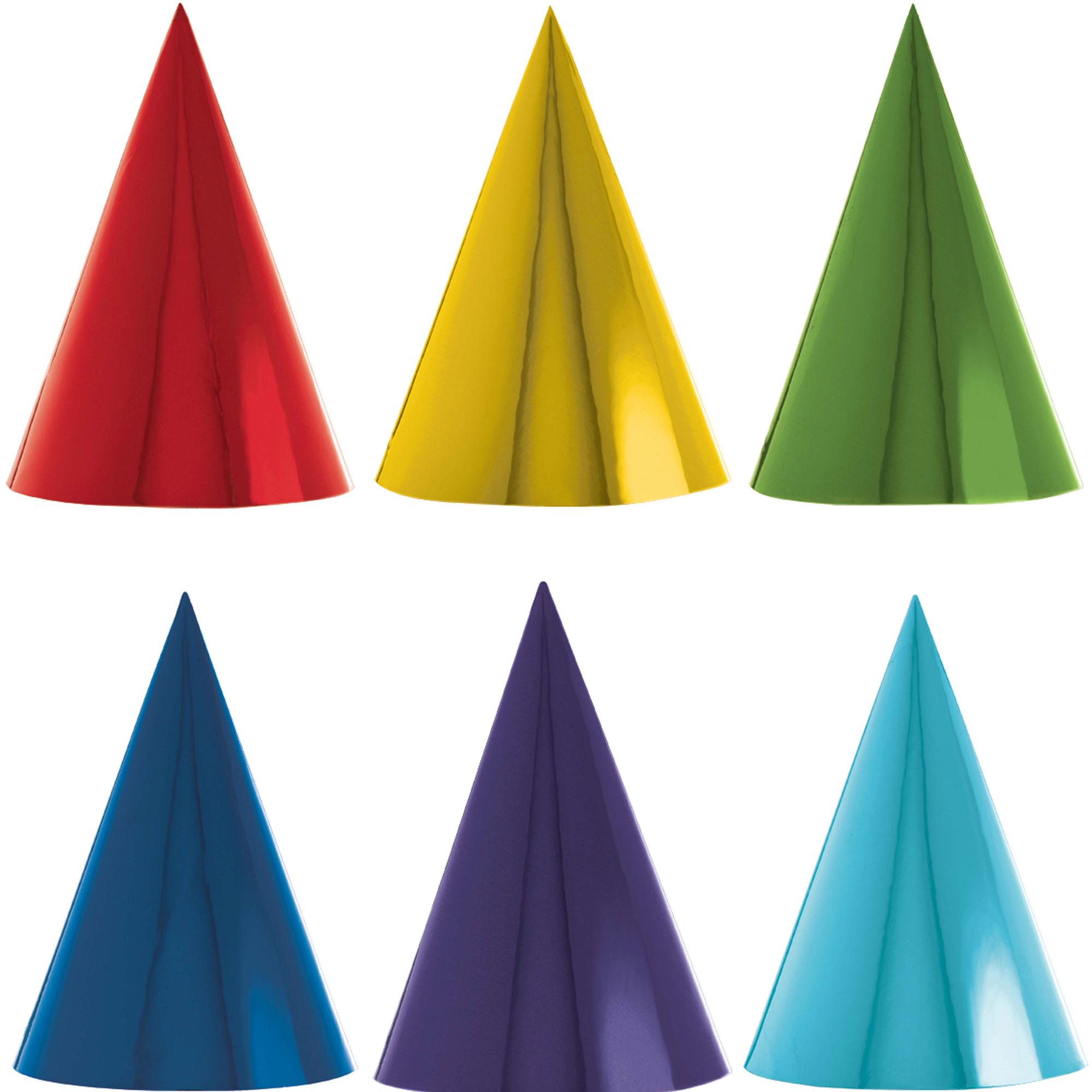 Primary Multicolored Happy Birthday Cone Hats 12pcs
