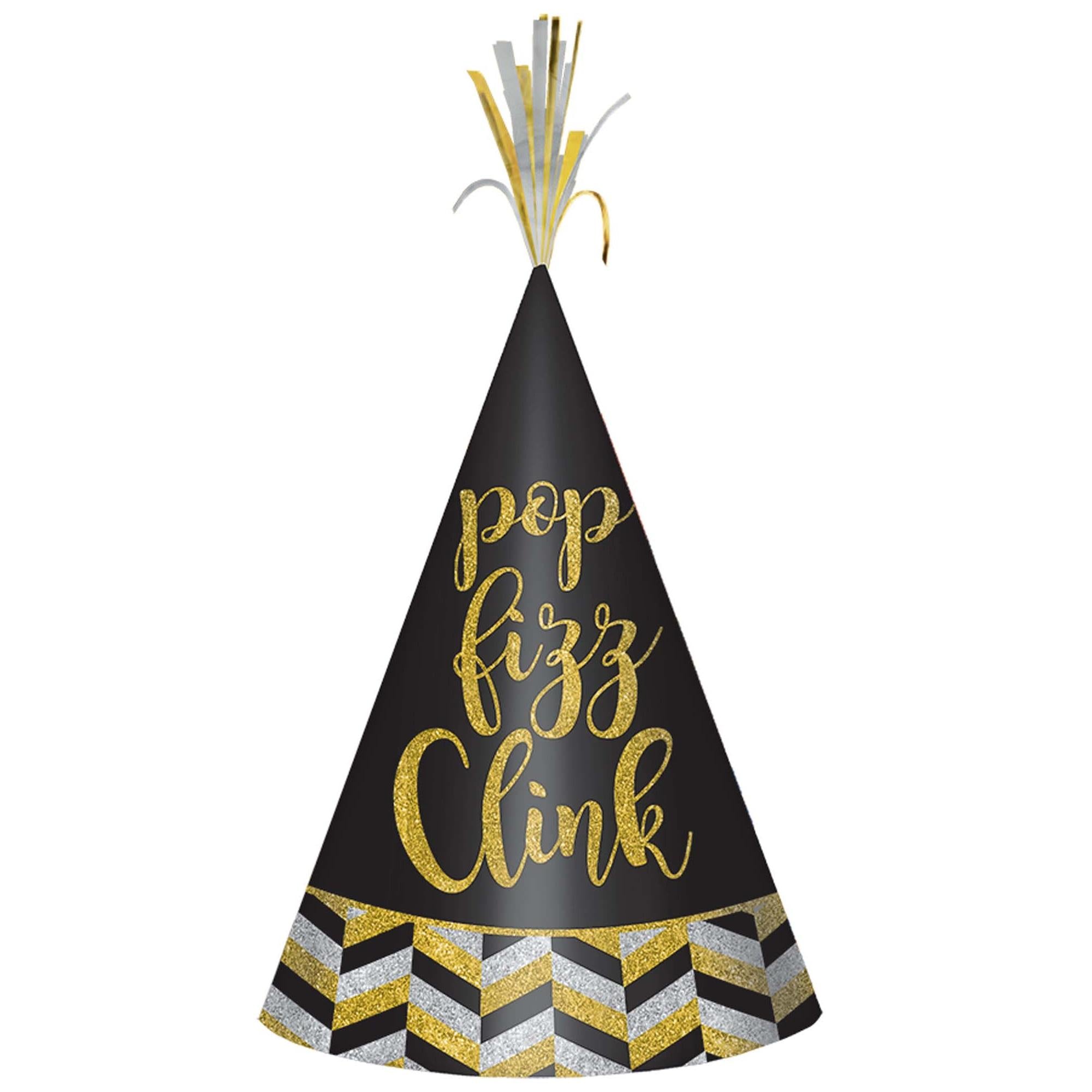 New Year Black Silver Gold Cone Hat Party Accessories - Party Centre
