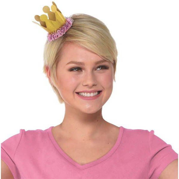 Confetti Fun Gold Mini Crown Clip Costumes & Apparel - Party Centre