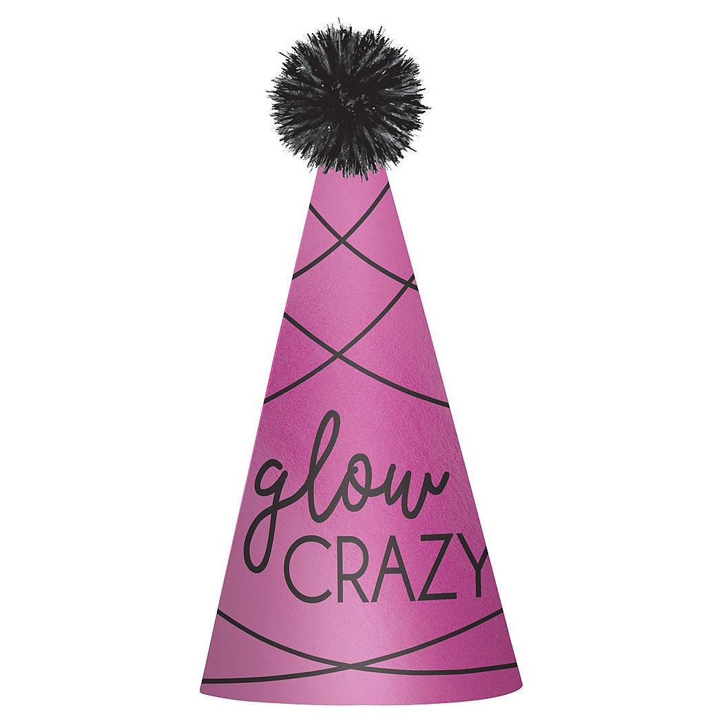 Glow Crazy Paper Cone Hat with Foil Pom Pom 9in Party Accessories - Party Centre