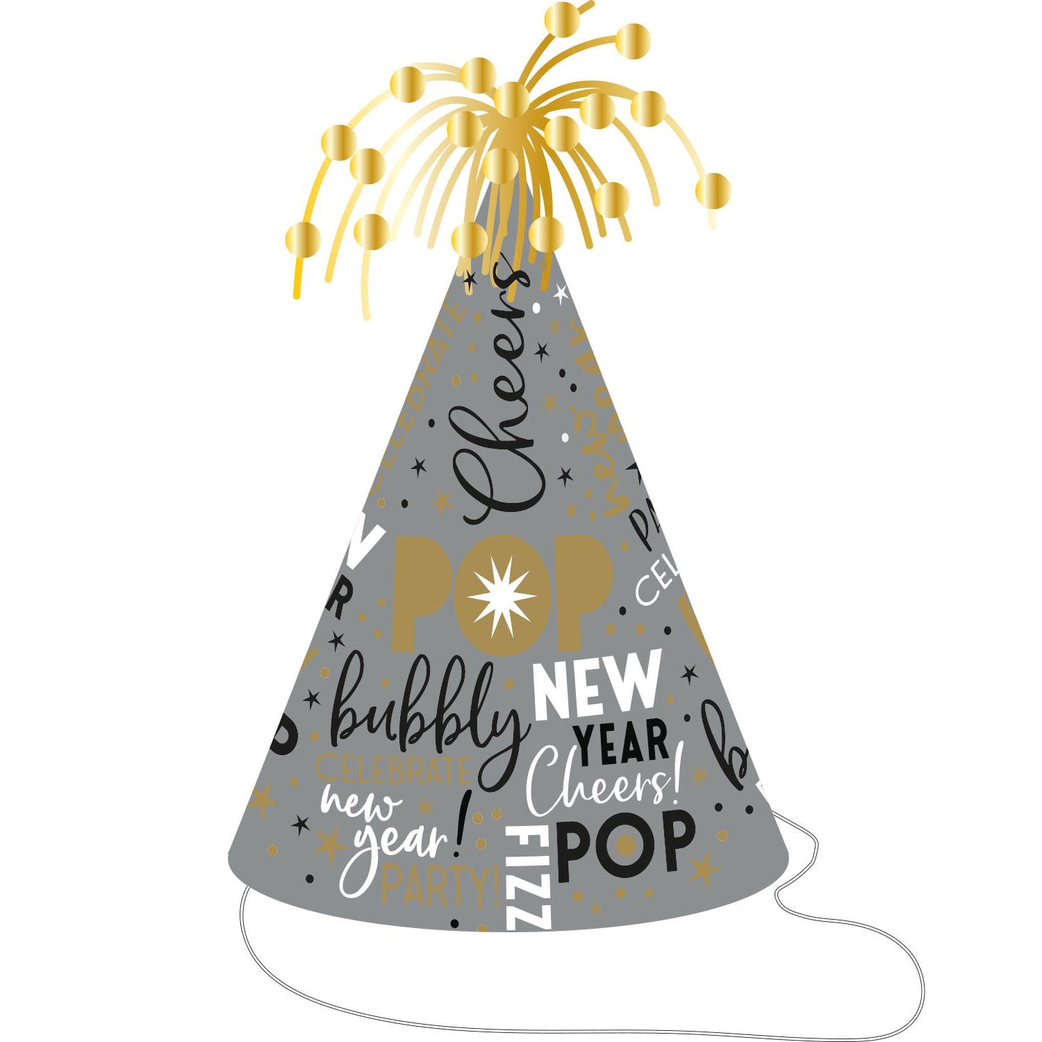 Celebrate The New Year Cone Hat Foil 9in Costumes & Apparel - Party Centre