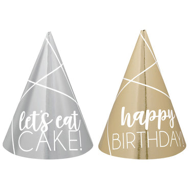 Mini Cone Hats Birthday Accessories Silver&Gold Foil 12pcs