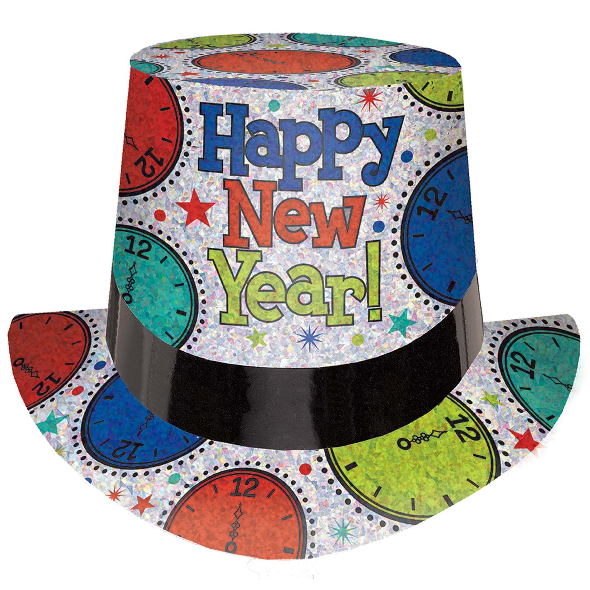 New Year's Clock Top Hat Prismatic 5in Costumes & Apparel - Party Centre
