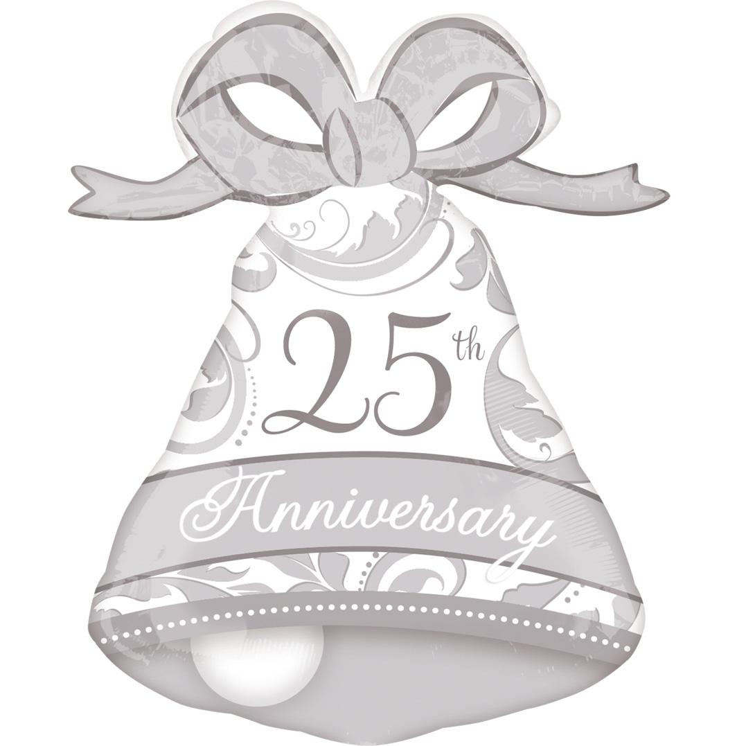 Silver Elegant 25th Anniversary Bell Foil Balloon 22 x 27in Balloons & Streamers - Party Centre