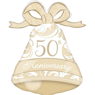 Gold Elegant 50th Anniversary Bell Foil Balloon 22 x 27in Balloons & Streamers - Party Centre