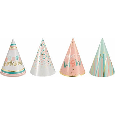 Happy Cake Day Mini Cone Hats Foil 12pcs