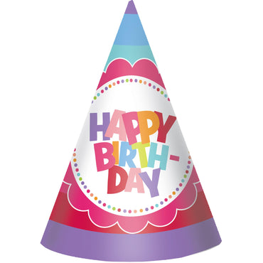 Happy Birthday Girl Hats 6in, 8pcs