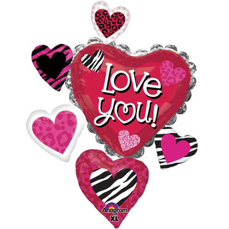 Love You Animal Print Cluster Supershape Balloon Balloons & Streamers - Party Centre