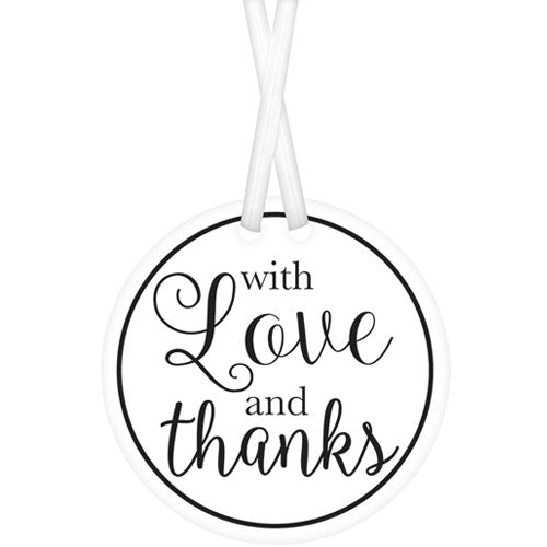 With Love And Thanks White Tags 2in, 25pcs Favours - Party Centre
