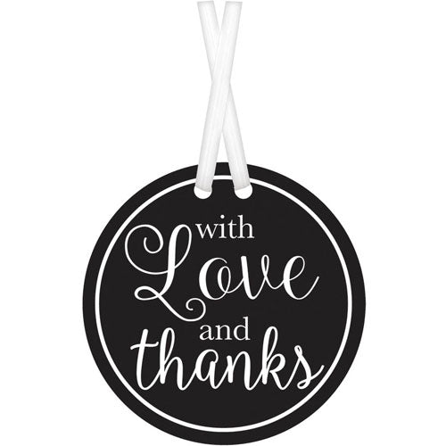With Love And Thanks Black Tags 2in, 25pcs Favours - Party Centre