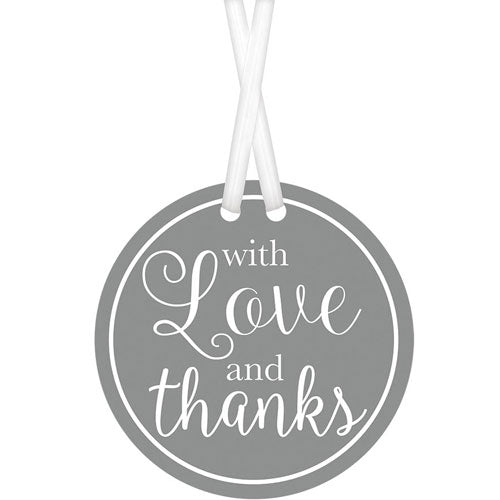 With Love And Thanks Silver Tags 2in, 25pcs Favours - Party Centre