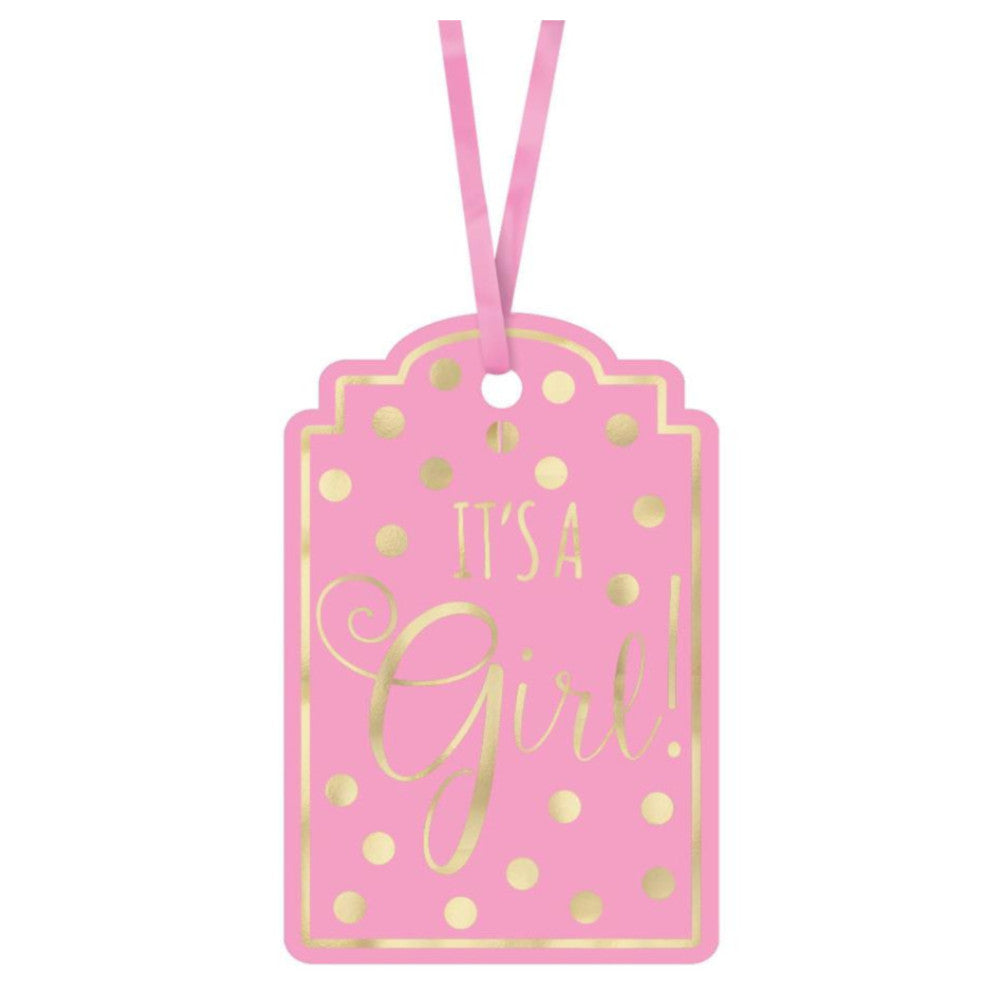 Baby Shower Pink Foil Stamped Tags 25pcs Party Favors - Party Centre