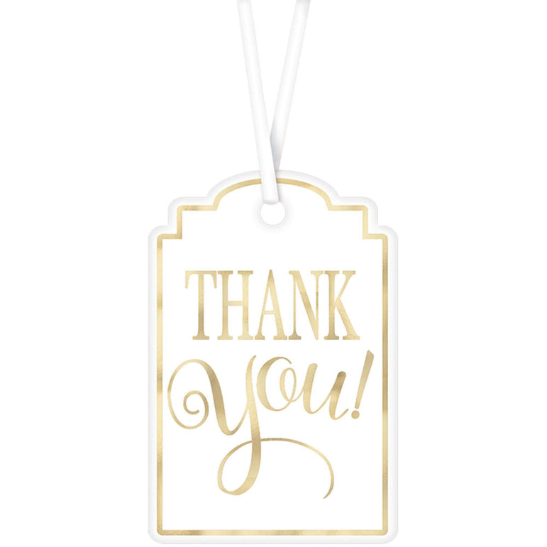 Thank You White Printed Tags 25pcs Favours - Party Centre