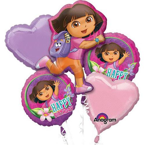 Dora The Explorer Birthday Balloon Bouquet 5ct Balloons & Streamers - Party Centre