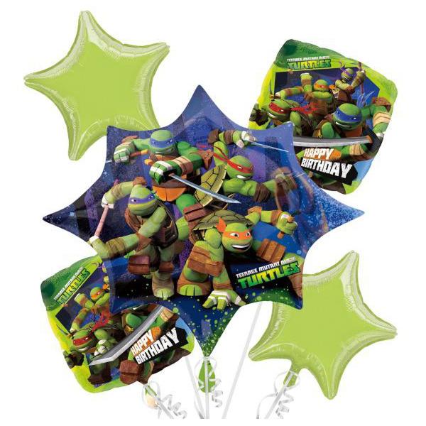 Teenage Mutant Ninja Turtles Bday Bouquet 5ct Balloons & Streamers - Party Centre