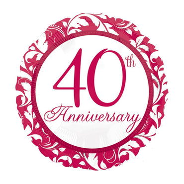 Ruby Elegant Scroll 40th Anniversary Foil Balloon 18in Balloons & Streamers - Party Centre