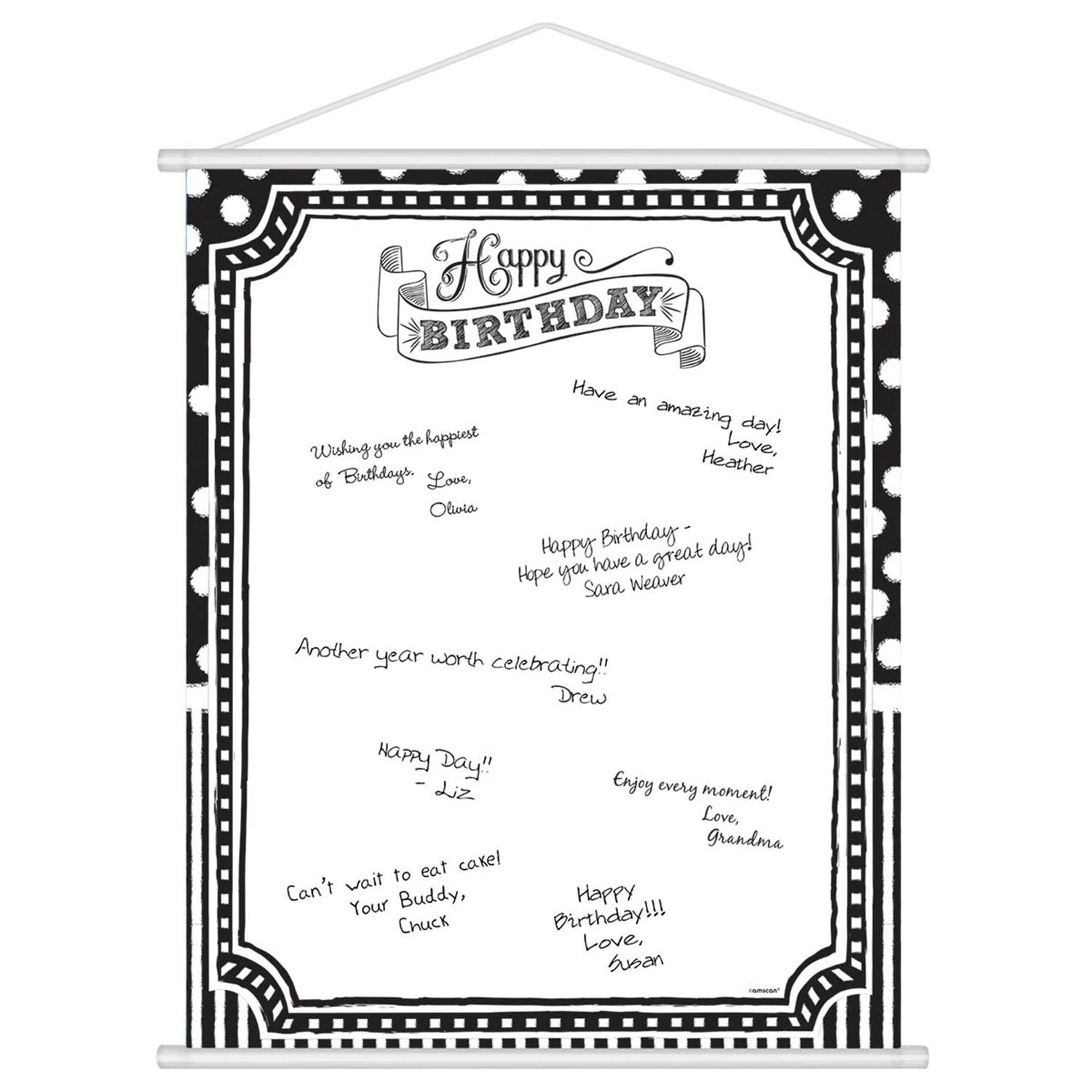 Black and White Happy Birthday Scroll Sign in Sheet Favours - Party Centre