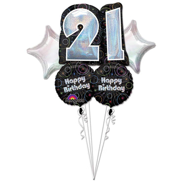 Time To Party 21st Birthday Balloon Bouquet 5pcs Balloons & Streamers - Party Centre