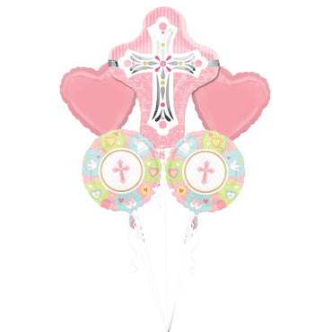 Pink Cross Balloon Bouquet 5pcs Balloons & Streamers - Party Centre