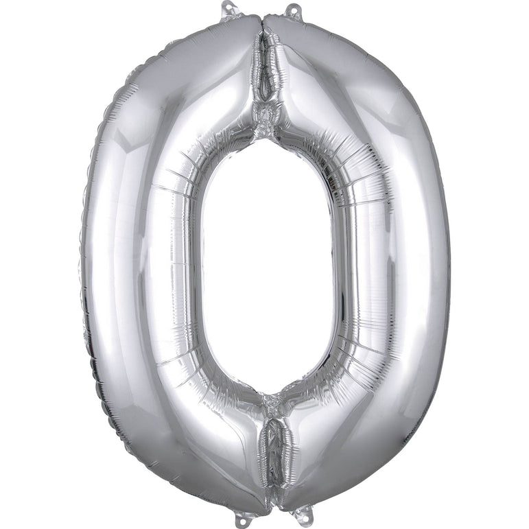 Silver Number 0 SuperShape Balloon 66x35cm