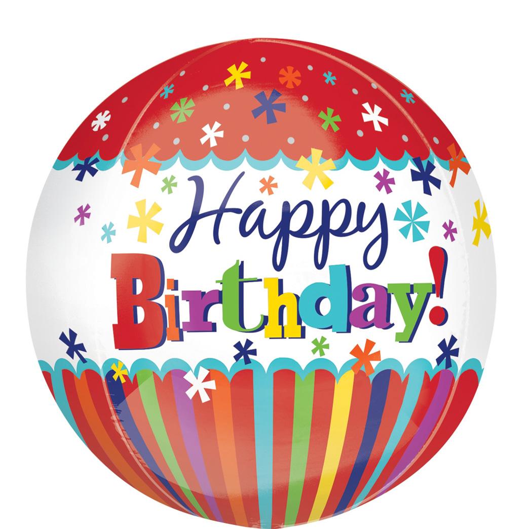 Happy Birthday Stripes & Bursts Orbz Balloon 38x40cm Balloons & Streamers - Party Centre