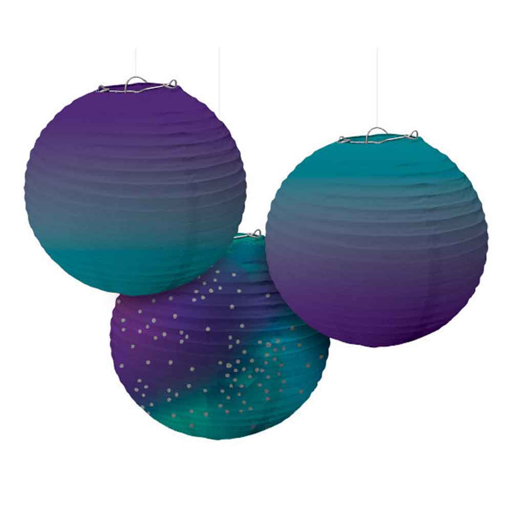 Sparkling Sapphire Ombre Paper Lanterns 3pcs Decorations - Party Centre
