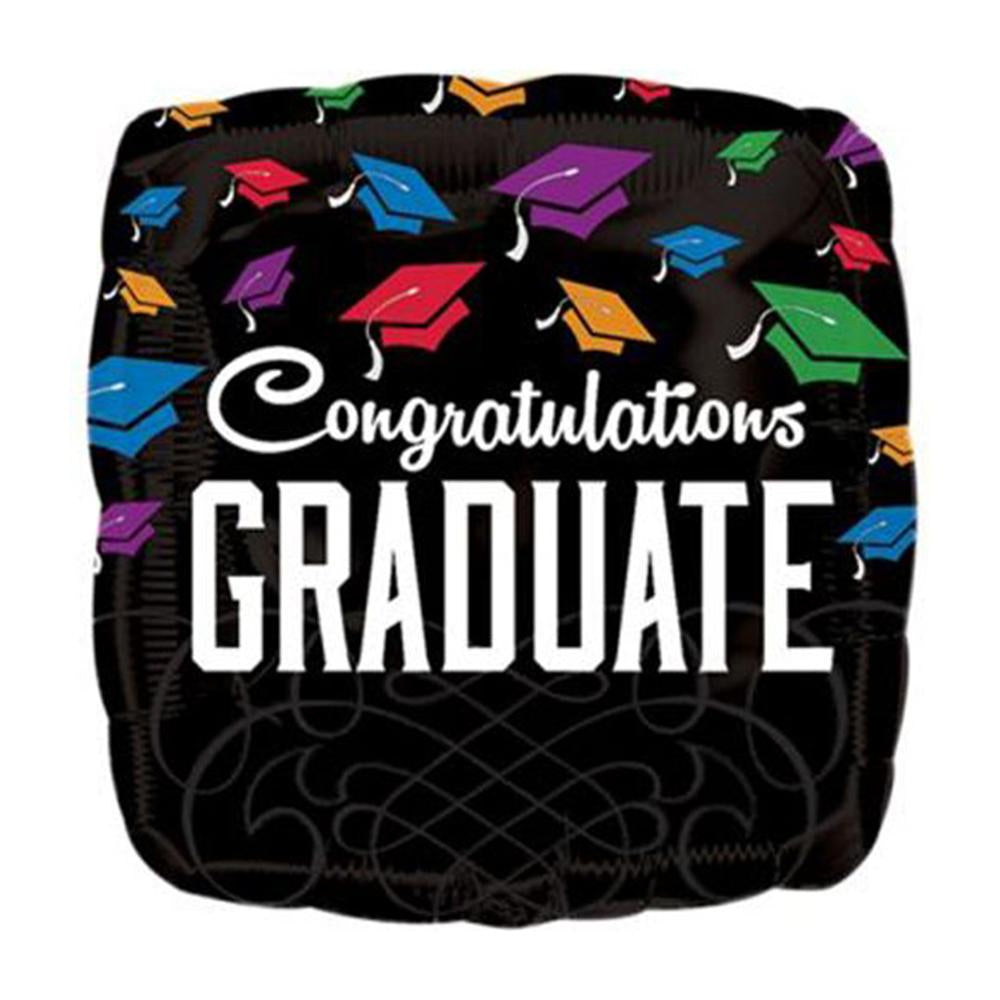 Congrats Graduate Black Square Balloon 18in Balloons & Streamers - Party Centre