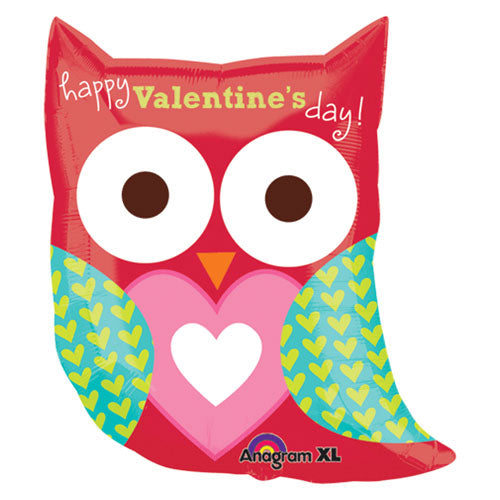 Happy Valentines Day Owl Supershape Balloon Balloons & Streamers - Party Centre