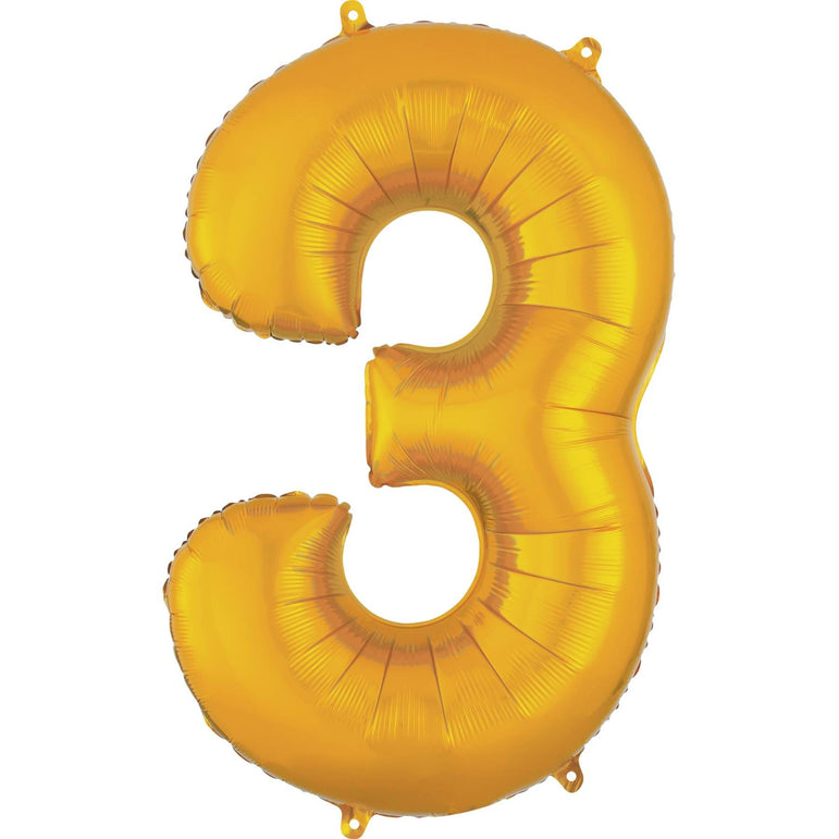 Gold Number 3 SuperShape Balloon 50x86cm Balloons & Streamers - Party Centre