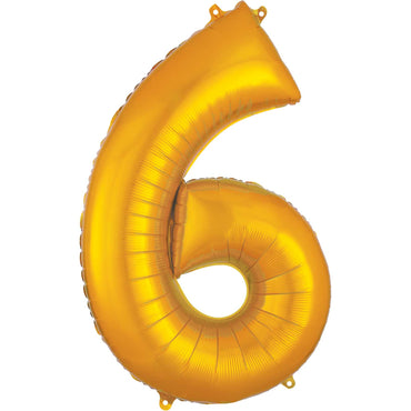 Gold Number 6 SuperShape Foil Balloon 58x88cm